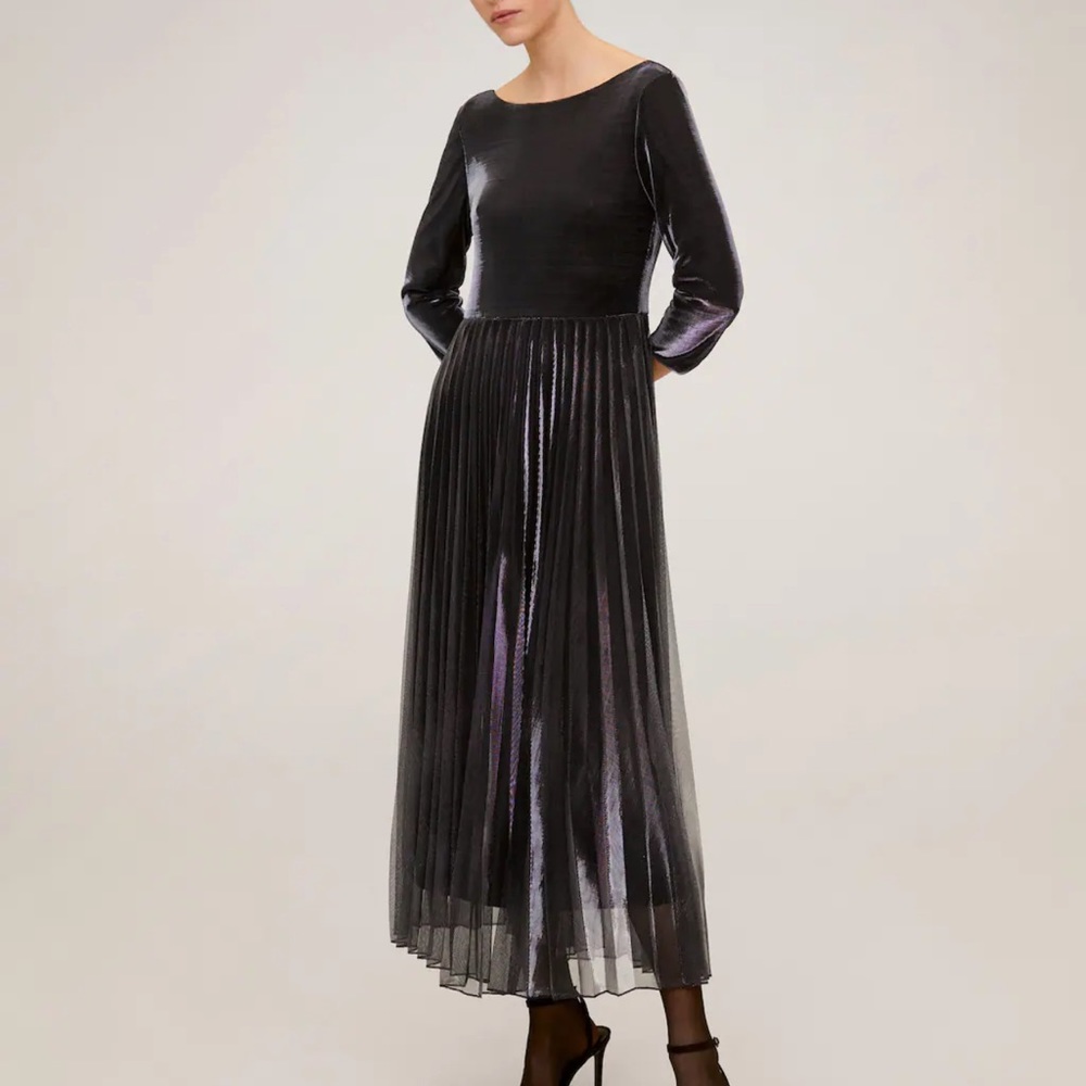 Mango Metallic pleated dress